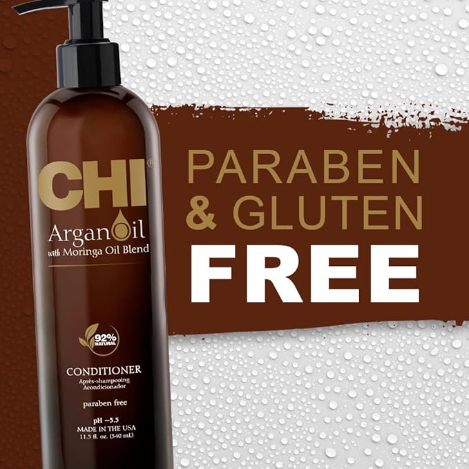 CHI Argan Oil Conditioner, Replenishes Hair Moisture, Enhances Strength & Helps Protect Against Damage, Sulfate, Paraben, & Cruelty-Free, 11.5 Oz