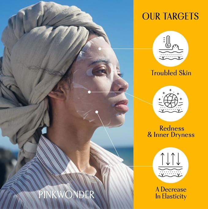 PINKWONDER Jojoba Deep Moisture Sheet Masks (5EA), Jojoba Oil and Hyaluronic Acid, Soothing for Dry and Sensitive Skin, Vegan Fabric, Korean Skincare