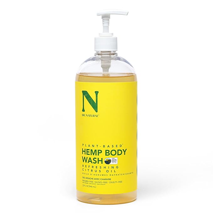 Dr. Natural Hemp Body Wash - Natural for Sensitive Skin - Moisturizing - Anti-Aging and Acne Reduction - Citrus Oil - 32 oz