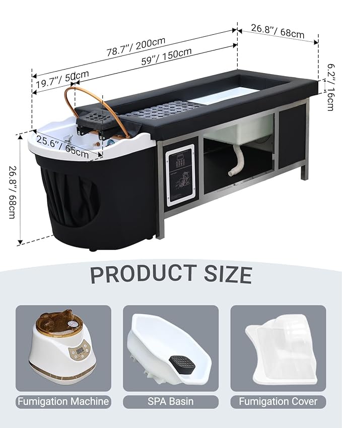 Head Spa Bed with Moxibustion & Heated Gua Sha Panels & Footbath, Massage Table Shampoo Bed Headspa Equipment with Fumigation and Water Cycle Hair Care (Foot Basin & Moxibustion)