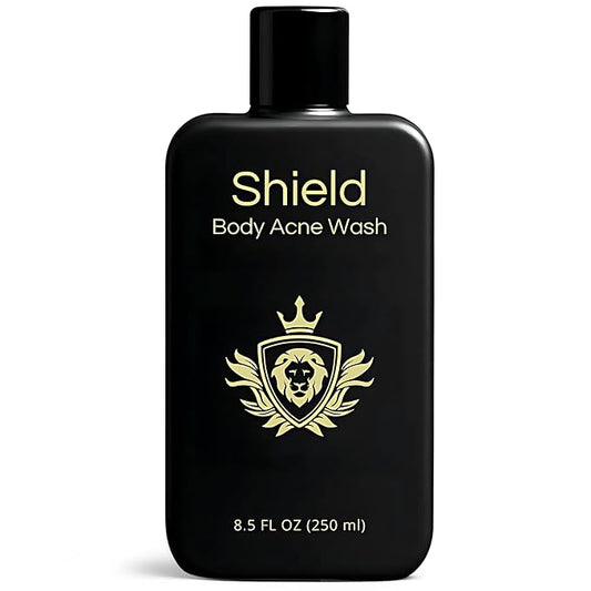 Shield Men's Acne Body Wash for Back, Chest & Shoulders - 4% Benzoyl Peroxide Body Wash, Clears Breakouts & Acne Scars – Unscented with Niacinamide, Glycolic Acid & Ceramides, 8.5 oz