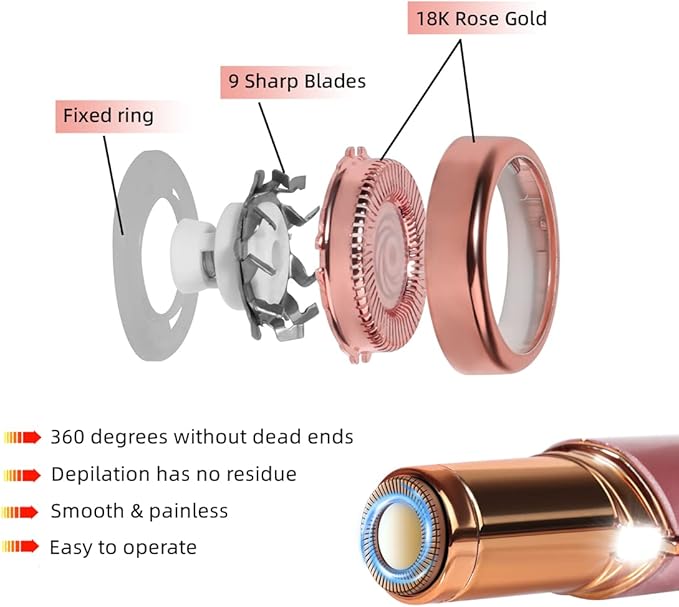 Facial Hair Remover Replacement Heads Gen 1 for Finishing Touch Flawless Facial Hair Removal,Effective Compatible with Flawless Shaver Tool for Women 18K Gold-Plated Rose Gold, 6 pcs,As Seen On TV.
