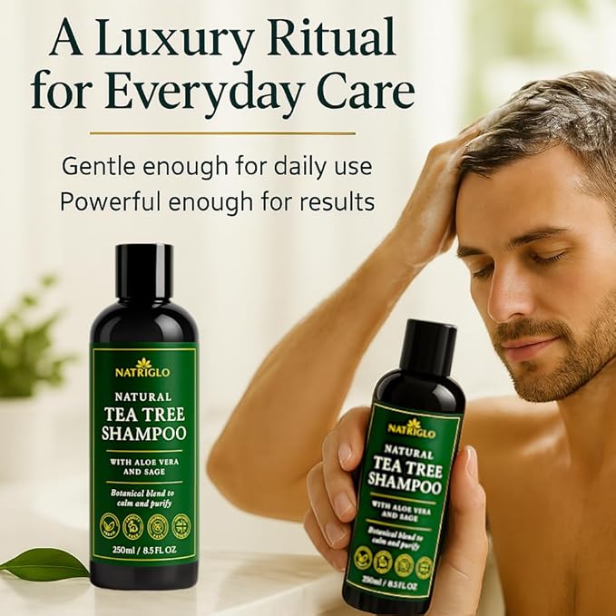Organic Tea Tree Oil Shampoo | Anti Dandruff | Sulfate Free Shampoo for Itchy Scalp, Dry, Flaky Hair | Sensitive Scalp Care | Natural, Vegan, SLS Free, Cruelty Free | Women | Men