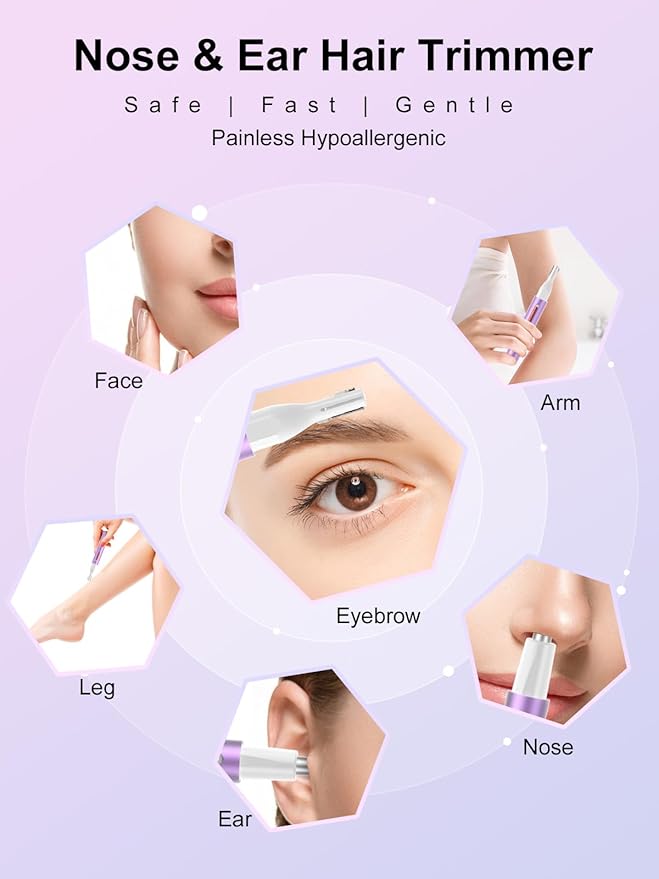 2025 Rechargeable Nose & Ear Hair Trimmer, Dual-Edge Blade Electric Clipper for Women Men, Facial & Eyebrow Hair Removal Tool, Powerful Motor, Painless, Easy to Clean, IPX7 Waterproof (Pink)