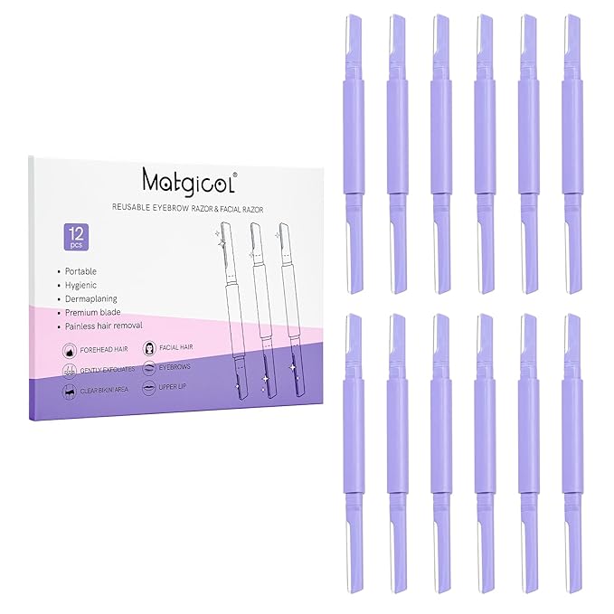 Dermaplane Razor for Women Face & Eyebrow - Dermaplaning Tool for Peach Fuzz Facial Hair Removal,High Precision Blade for Smooth Skin (Purple, 12 Count)