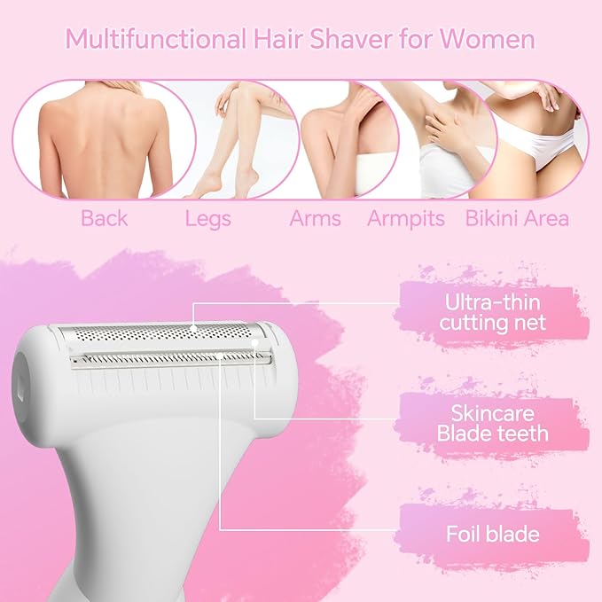 Electric Razor for Women 4-in-1 Bikini Trimmer & Body Shaver for Face, Legs, Underarms, Pubic Hair – Rechargeable Wet/Dry Painless Hair Removal with LED Display – Cordless Grooming Kit