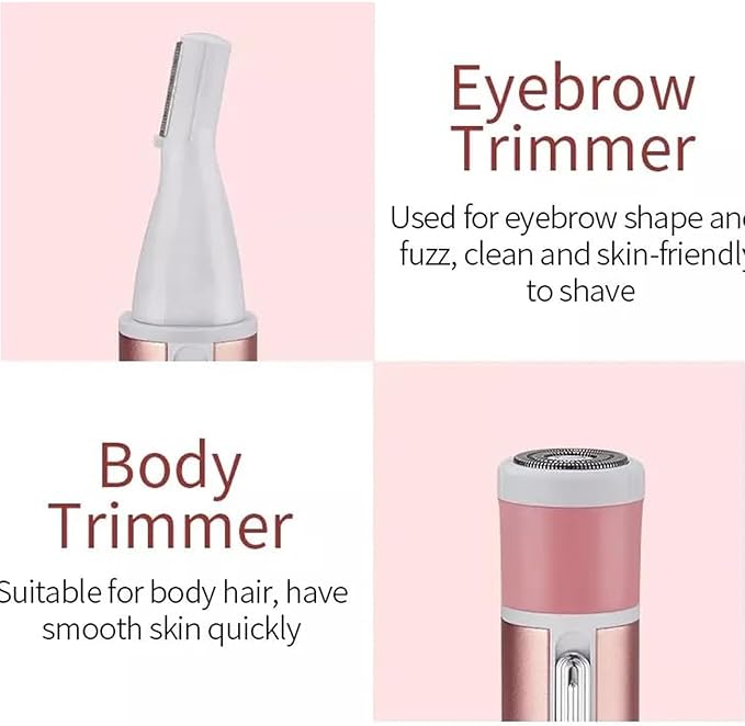 Electric Razor for Women Facial Hair Removal and 4 in 1, Bikini Trimmer Pubic Underarms Painless Nose Eyebrow Body Leg Hair Removal Rechargeable Hair Clippers Grooming Set