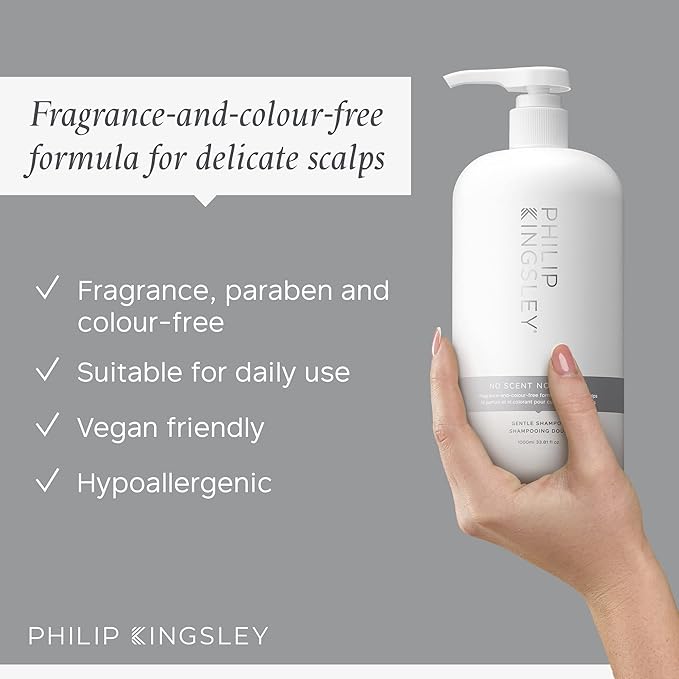 PHILIP KINGSLEY | No Scent No Color Gentle Shampoo | For Sensitive and Delicate Scalps | Sulfate-Free and Fragrance-Free | 33.8oz