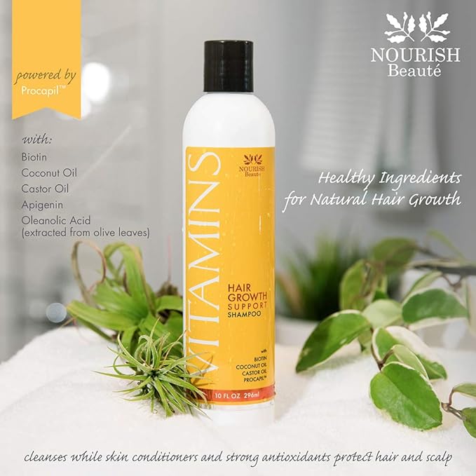 NOURISH Beaute Vitamins Shampoo for Hair Loss that Promotes Hair Regrowth, Volume and Thickening with Biotin, DHT Blockers, Antioxidants, Oils and Extracts, For Men and Women, 10 Oz(Pack of 2)