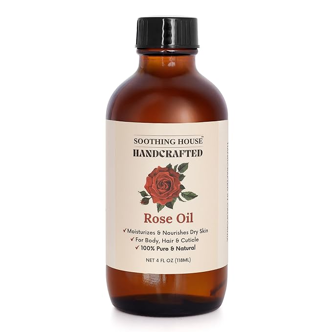 Rose Body Oil, Moisturizing Body Oil for Soft Skin and Dry Skin With Jojoba, Olive, Vitamin E & Rose Oil, 4 oz