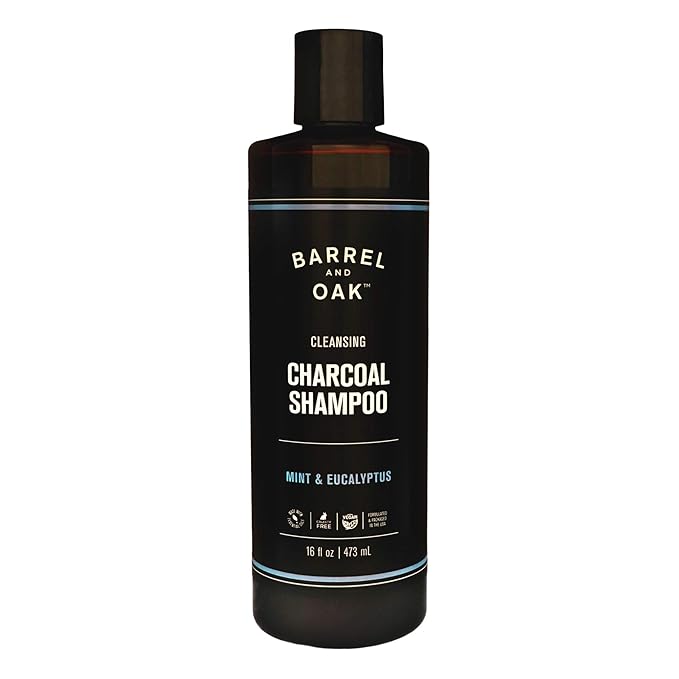 Barrel and Oak - Cleansing Charcoal Shampoo, Clarifying Shampoo, Hair Care for Men, Deep Cleans & Purifies, Hydrates & Soothes Dry Scalp, Essential Oil-Based Scent, Vegan (Mint & Eucalyptus, 16 oz)