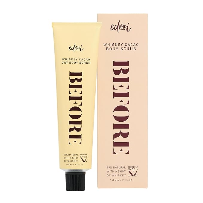 BEFORE Whiskey Cacao Body Scrub, Dry Skin Exfoliator with Nourishing Oils, Gently Removes Dead Skin, Softens & Smooths, 5.07 oz
