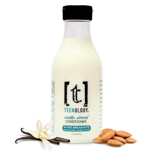 Teenology Conditioner for Teens - Avoid Forehead and Body Acne - Sulfate and Paraben Free, Noncomedogenic, Natural Botanical Extracts, Vanilla Almond - 16 oz.