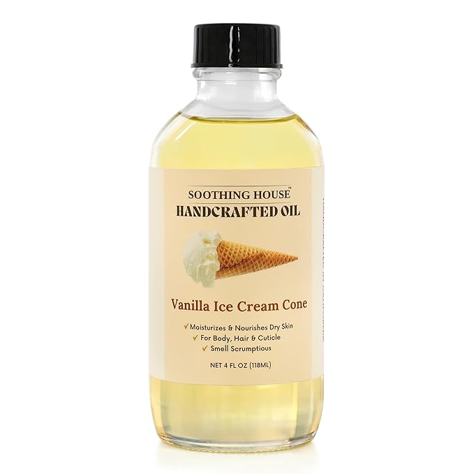 Vanilla Ice Cream Cone Body Oil - Premium Non-Greasy Oil & Body Moisturizer for Dry Skin & Glowing Skin with Sweet Almond, Jojoba, and Vitamin E Oil, 4 Fl OZ