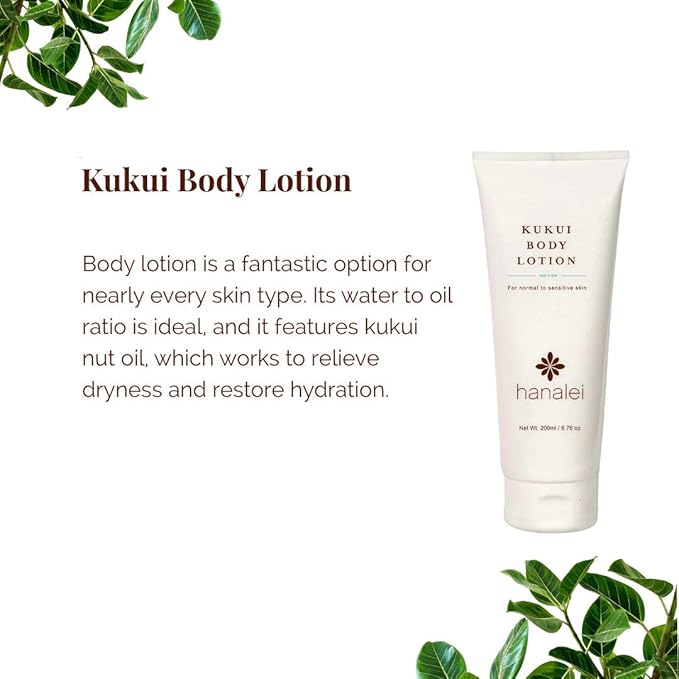 Hanalei Cruelty-Free Kukui Body Lotion – Paraben-Free, Dye-Free Moisturizer with Kukui Nut Oil, Shea Butter & Jojoba Oil for Hydrated, Soft, Nourished Skin – Full Size 200 ml – Ideal to All Skin Types