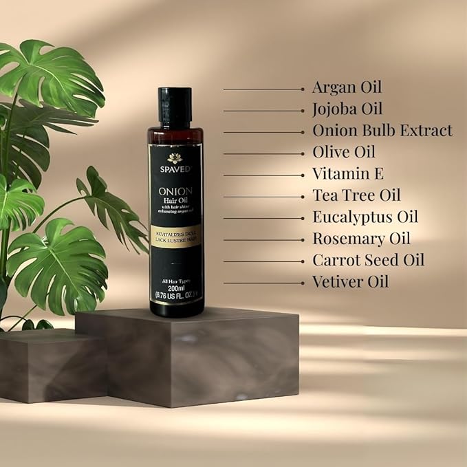 Onion Hair Oil with Rosemary & Argan – Natural Hair Oil for Hair Growth, Dandruff & Itchy Scalp – Vitamin E, Jojoba Oil – Sulfate-Free, Paraben-Free – 6.76 fl oz