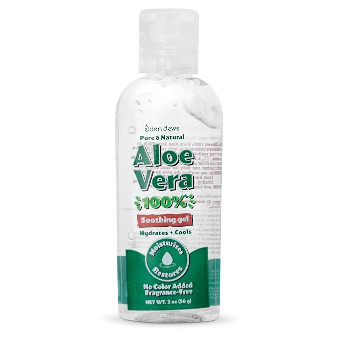 Travel-Size Aloe Vera Gel for Dry Skin 100% Pure & Natural Organic Moisturizing Face & Hair Care Sun Burn Relief Hydrating & Soothing Made in USA Unscented 2 oz