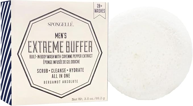 SPONGELLÉ Men's Extreme Buffer - Body Wash/Shower Gel Sponge - Bergamot Absolute White