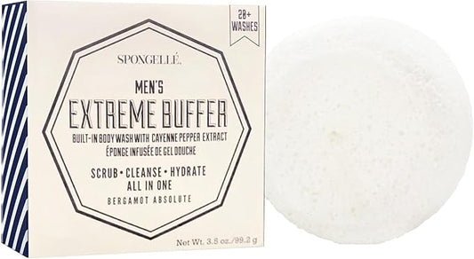 SPONGELLÉ Men's Extreme Buffer - Body Wash/Shower Gel Sponge - Bergamot Absolute White