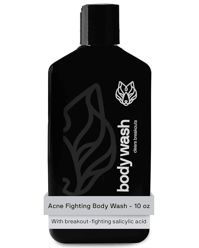 Black Wolf Salicylic Acid Body Wash for Men - 10 Fl Oz Men's Acne Body Wash - Charcoal Helps Reduce Acne Breakouts & Cleanse Your Skin - Full Coverage & Deep Clean Treatment - Men's Bodywash