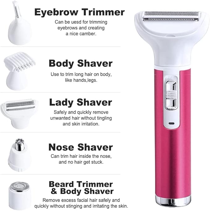 5 in 1 Electric Razor for Women Removal for Body Nose Hair Trimmer Face Shavers Eyebrow Legs Armpit Bikini Area Pubic Underarms Painless Rechargeable Portable Facial Hair Removal