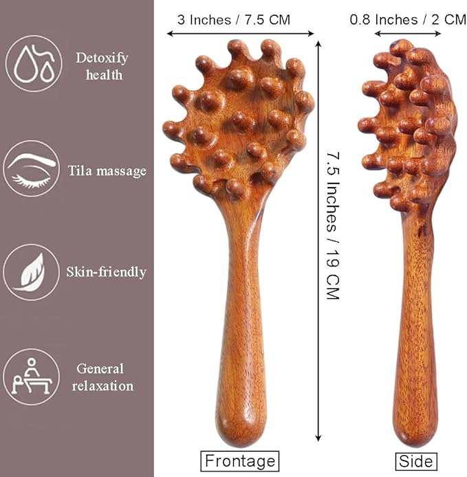 Wooden Trigger Point Massage Tool,Sandalwood Comb Head Massager,Gua Sha Comb Tool for Headache,Back,Neck,Shoulder Relaxation