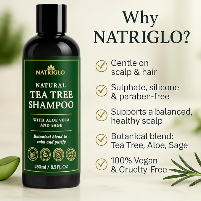 Organic Tea Tree Oil Shampoo | Anti Dandruff | Sulfate Free Shampoo for Itchy Scalp, Dry, Flaky Hair | Sensitive Scalp Care | Natural, Vegan, SLS Free, Cruelty Free | Women | Men