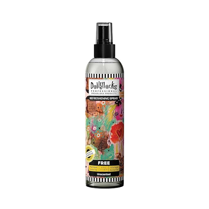 Dollylocks Refreshening Spray – Residue-Free Dreadlock & Loc Moisturizer Spray, Plant Based Deodorizer & Conditioner for Dreads, Vegan & pH-Balanced (Free Scent, 8oz)