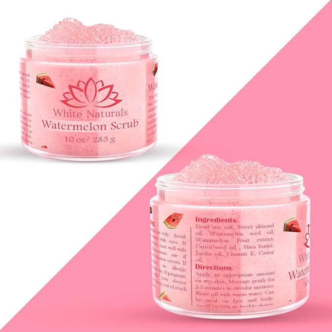 Organic Pink Watermelon Body Scrub, Pure Natural Gentle Exfoliator For Smooth & Soft Skin, Best Shower Exfoliating Salt Skincare Scrub, Hydrating & Moisturizing Face Foot Hands, Great Gift for Women
