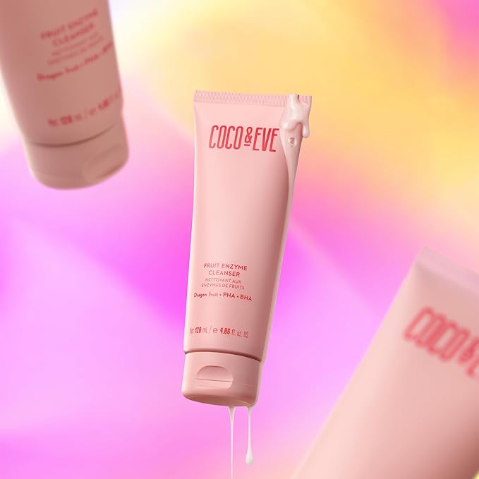Coco & Eve Fruit Enzyme Cleanser. Water Based Gentle cleanser for Radiant Complexion. Refines Pores, Exfoliates and Moistuizes Skin. BHA, Prebiotic, Papaya Enzyme & Vitamin E (4.06 fl oz)