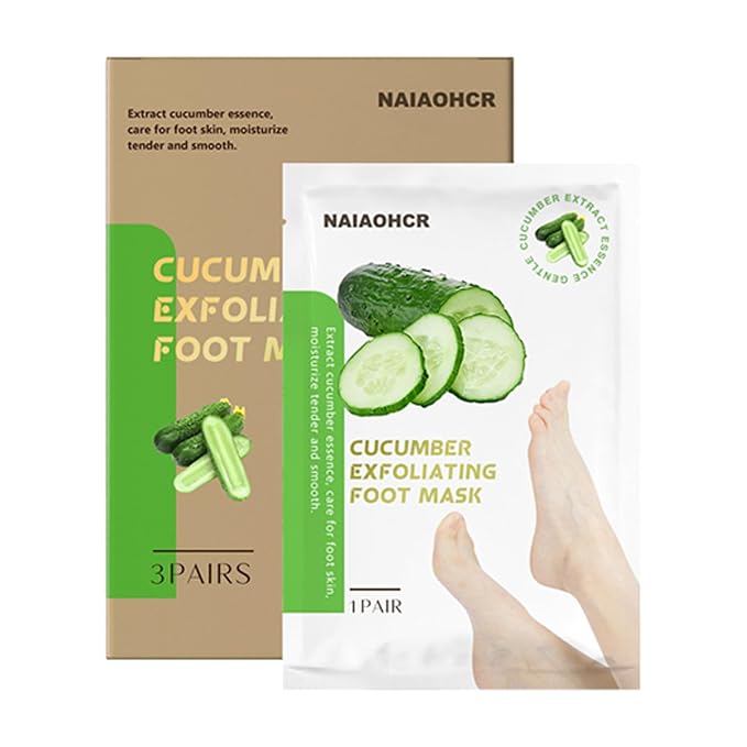 Foot Peeling Mask, Cucumber Exfoliating Feet Peel Mask, Remove Dead Skin Callus Repair Heels, Foot Moisturizing, Foot Mask For Cracked Feet (3PAIRS)