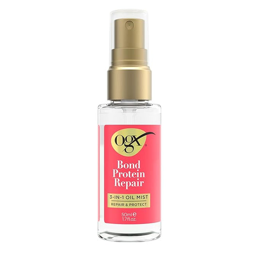 OGX Repair & Protect Bond Protein Repair 3-in-1 Oil Mist, Multi-Benefit Hair Oil Protects Dry, Damaged Hair Against Frizz, Strengthens, & maintains Shine, 1.7 fl. oz