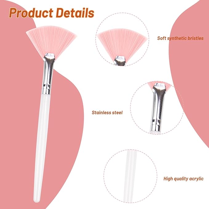 20 Pieces Fan Brushes Facial Applicator Brush Soft Makeup Mask Acid Applicator Brush Esthetician Cosmetic Brush for Mud Cream, Makeup Peel (Pink)