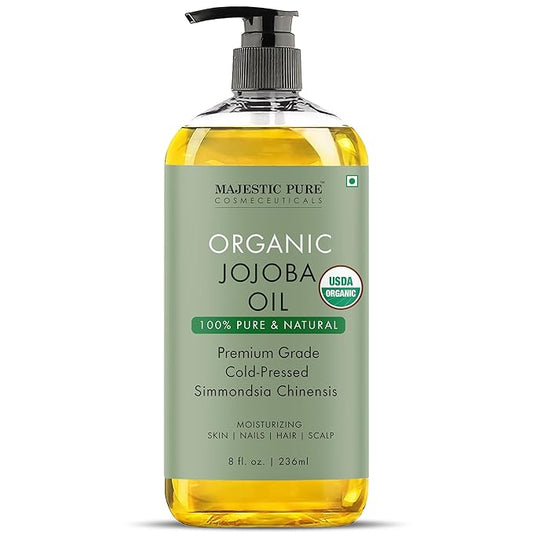 MAJESTIC PURE USDA Organic Jojoba Oil | 100% Pure Jojoba Oil for Skin, Hair, Scalp, Nails, Face | Cold Pressed & Hexane Free | Hair & Body Oil | 8 Fl Oz