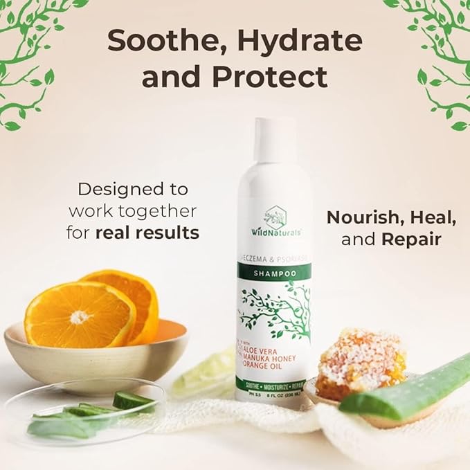 Wild Naturals Psoriasis Shampoo for Scalp Care & Relief – Hydrating Anti-Dandruff Shampoo for Itchy, Dry Scalp – Gentle Eczema Shampoo for Sensitive Skin