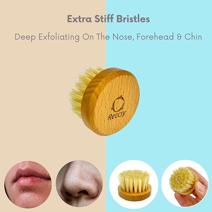 Face Dry Brush for Lymphatic Drainage Set,Exfoliating Face Brush+Face Scrubber for Women+4pcs Organic Facial Exfoliating Pads Reusable.Wooden Small Soft Bristle Facial Brushes for Cleaning.