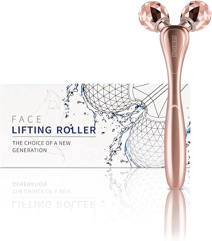 3D Facial Massager Rollers Lifting Massager, Skin Care Face Body Massager Firming Tools for Body Relaxation Massage, Kneading, Body Slimming and V-Shaped Face Lift, Anti-Wrinkle (Glossy Rose Gold)