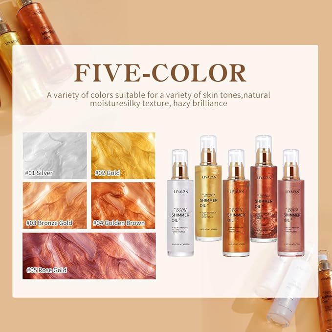 Liyalan Shimmer Body Oil Gold 5 Color Bronze Fl Oz/#02)
