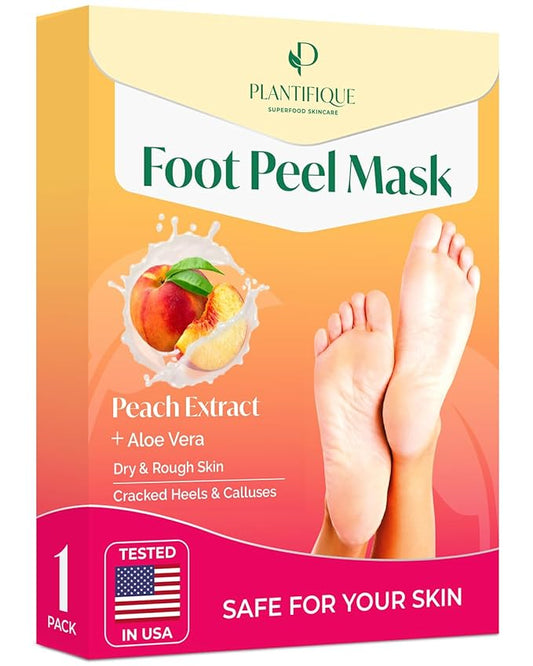 PLANTIFIQUE Foot Peeling Mask 1 Pack | Dermatologically Tested Repairs Heels & Removes Dry Dead Skin for Baby Soft Feet | Exfoliating Foot Peel Mask for Dry Cracked Feet | Peach