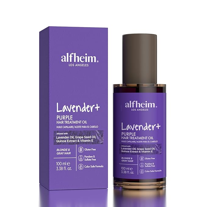ALFHEIM Lavender+ Purple Hair Treatment Oil | Anti-Brass Toning & Shine Boosting Hair Oil for Blonde, Silver & Gray Hair | Heat Protection & UV Defense | Sulfate-Free, Paraben-Free | 3.38 fl.oz