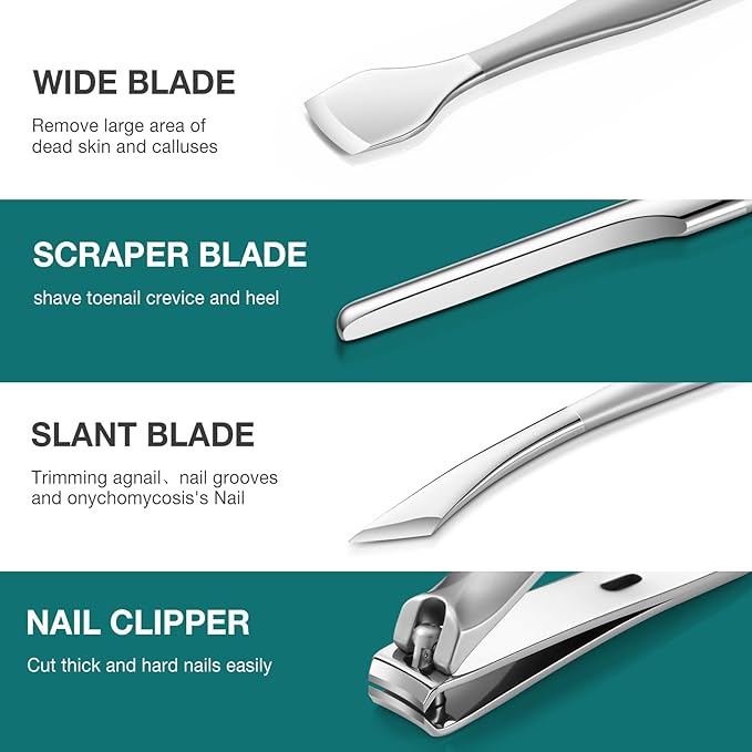 MR.GREEN Pedicure Knife Set Professional Ingrown Toenail Clippers Foot Care Tools Stainless Steel Nail Cuticle Nippers Remover Kits (7 Pcs Set Contain Nail Clipper)