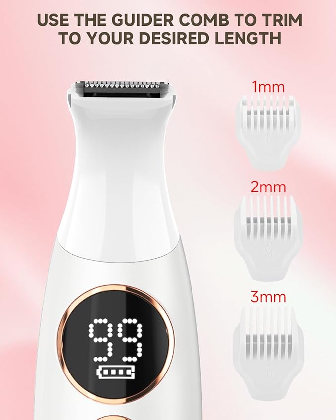 Bikini Trimmer for Women, Rechargeable 4H Use Electric Razors for Women with LED Display Painless 5 in 1 Facial Nose Pubic Hair Removal IPX7 Waterproof Body Shaver for Leg Armpit Eyebrows Femal Gift