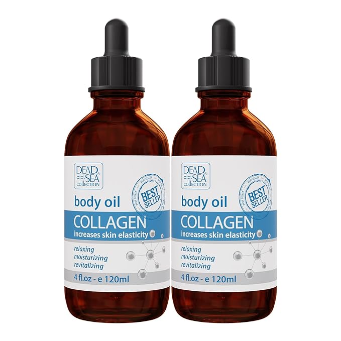 Dead Sea Collection Body Oil for Dry Skin - Collagen & Vitamin E - Moisturizing & Nourishing, Anti-Aging & Skin Elasticity Support for Face Pack of 2 (4 Fl. Oz Each)