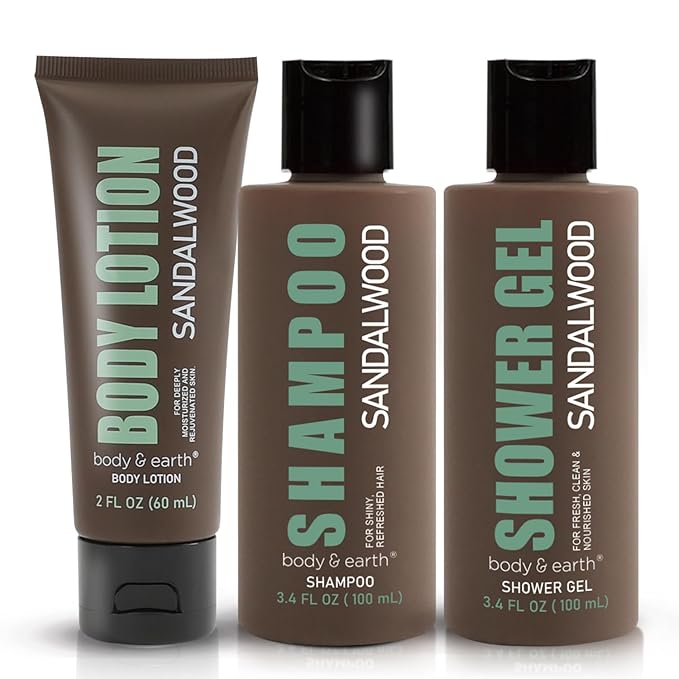 Sandalwood Men's Bath & Body Set - Shower Gel, Body Lotion, Shampoo - Self Care Gifts for Men