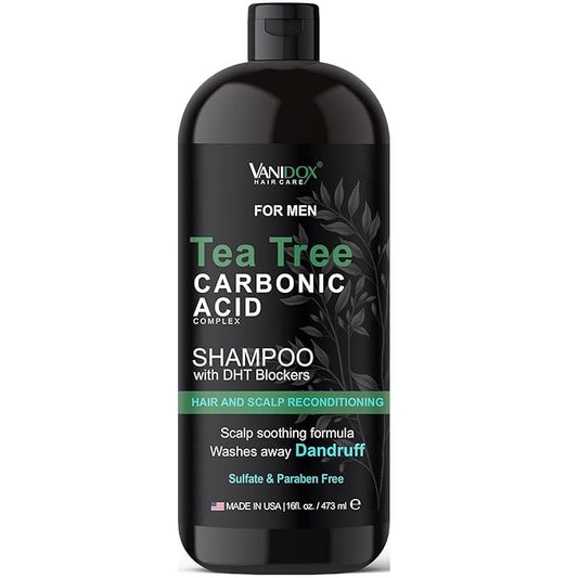 Tea Tree Shampoo with Organic Tea Tree Oil and Carbonic Acid - For Men's Itchy and Dry Scalp, Fights Hair Loss, Stimulates Growth - With DHT Blockers (16 FL Oz)