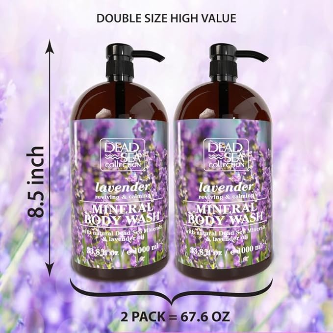 Dead Sea Collection Lavender Body Wash – Hydrating Shower Gel with Dead Sea Minerals & Lavender Oil – Scented Body Wash for Dry & Sensitive Skin – For Women & Men – Pack of 2 (67.6 fl oz)