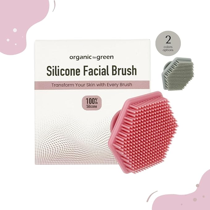Organic to Green - Silicone Facial Brush (Pink) Antimicrobial Silicone Face Scrubber, Gentle Face Exfoliator for Sensitive Skin, Eco Friendly Facial Cleansing Brush (Pink)