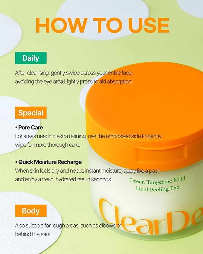 Green Tangerine Dual Peeling Pad – Korean Exfoliating Toner Pads with 4HA Complex, Jeju Citrus Vinegar, Oil Control, Dual-Sided Texture, Hydrating & Smoothing, 50 Pads
