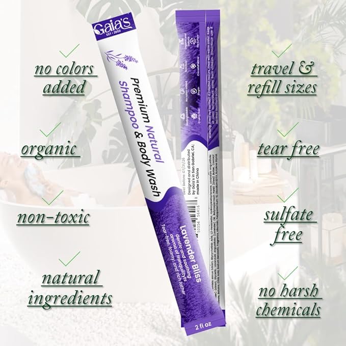 GAIA'S Premium Natural Shampoo and Body Wash All 3 Scents Sampler, 6 oz (2 oz X 3) No Added Colors, Tear Free, Organic and Natural Ingredients, Travel Size, No Sulfates