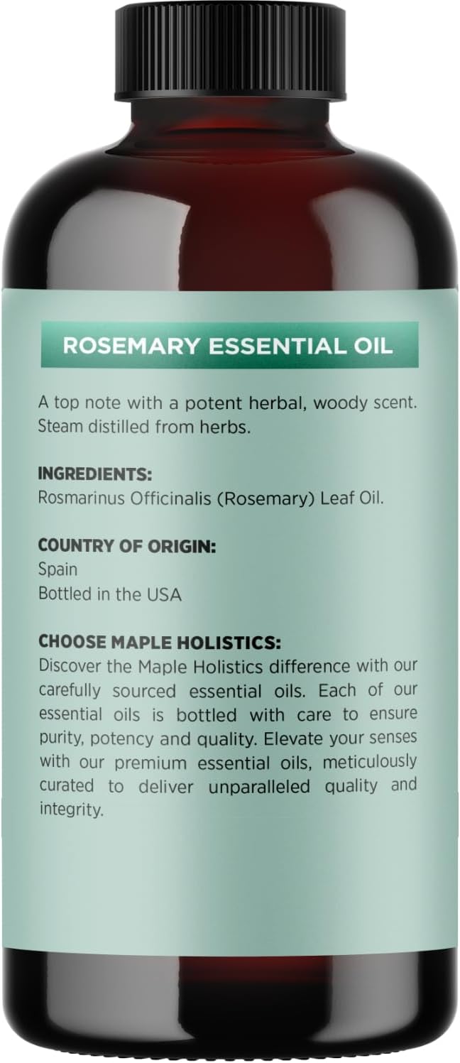 Pure Rosemary Essential Oil Bulk Size - Undiluted Rosemary Oil for Hair Skin and Nails and Refreshing Aromatherapy Oil for Diffusers - Cleansing Rosemary Essential Oil for Dry Scalp Care 8oz